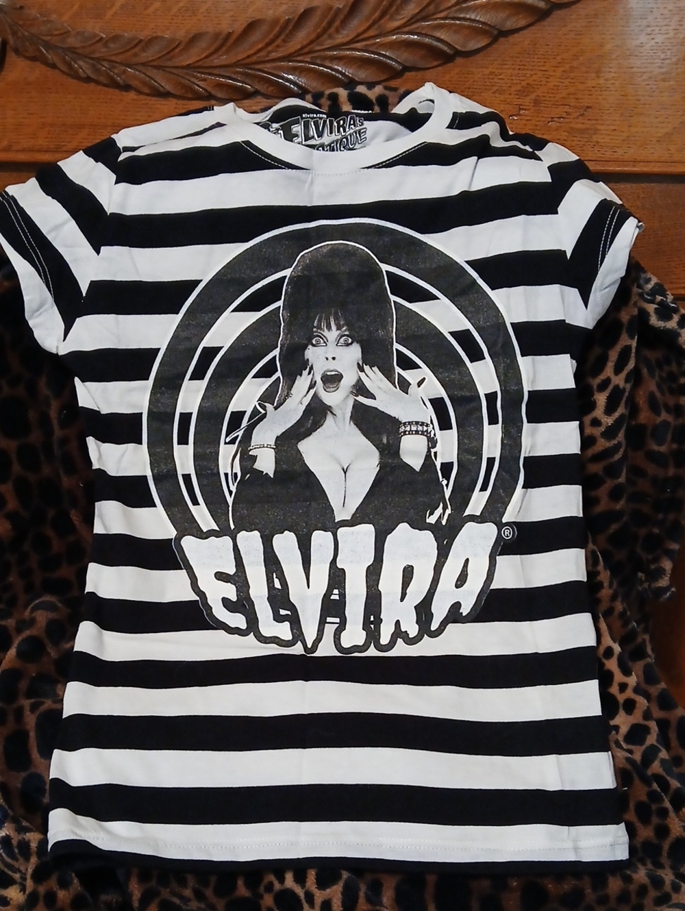 Elvira Black & White Hypno Striped Graphic Tee